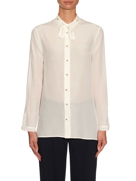 gucci silk tie blouse|gucci decorative blouses.